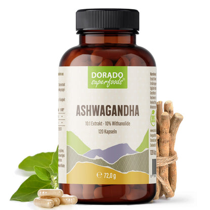 Ashwagandha Extrakt Kapseln | 10% Withanolide | 1000mg Tagesportion | 120 vegane Kapseln