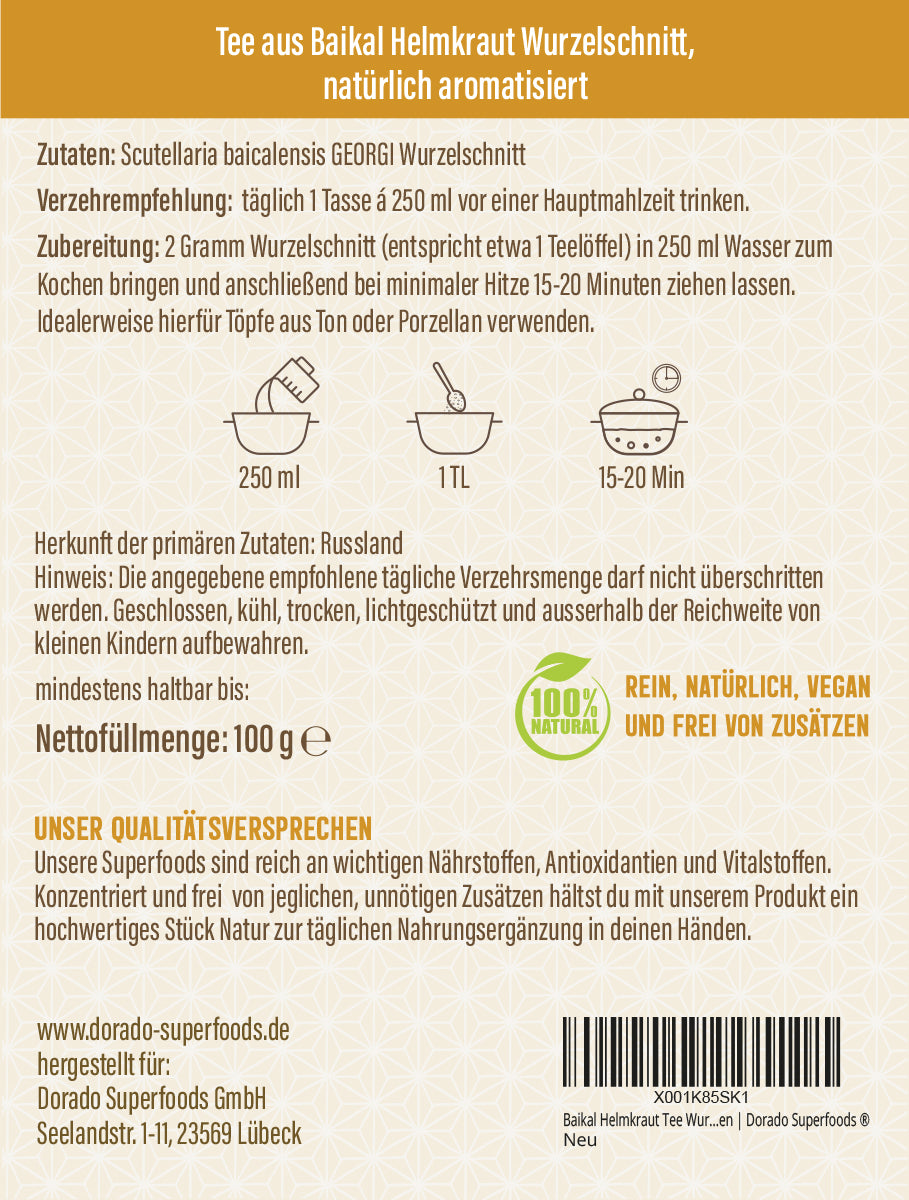 Baikal Helmkraut Tee | Wurzelschnitt 100g | Scutellaria baicalensis | ohne Zusatzstoffe