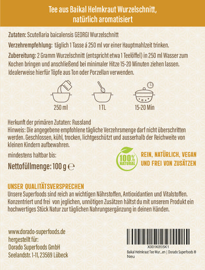 Baikal Helmkraut Tee | Wurzelschnitt 100g | Scutellaria baicalensis | ohne Zusatzstoffe