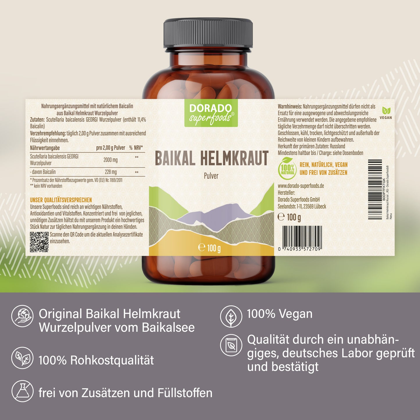 Baikal Helmkraut Wurzel Pulver | 100g | Scutellaria baicalensis | rein ohne Zusatzstoffe