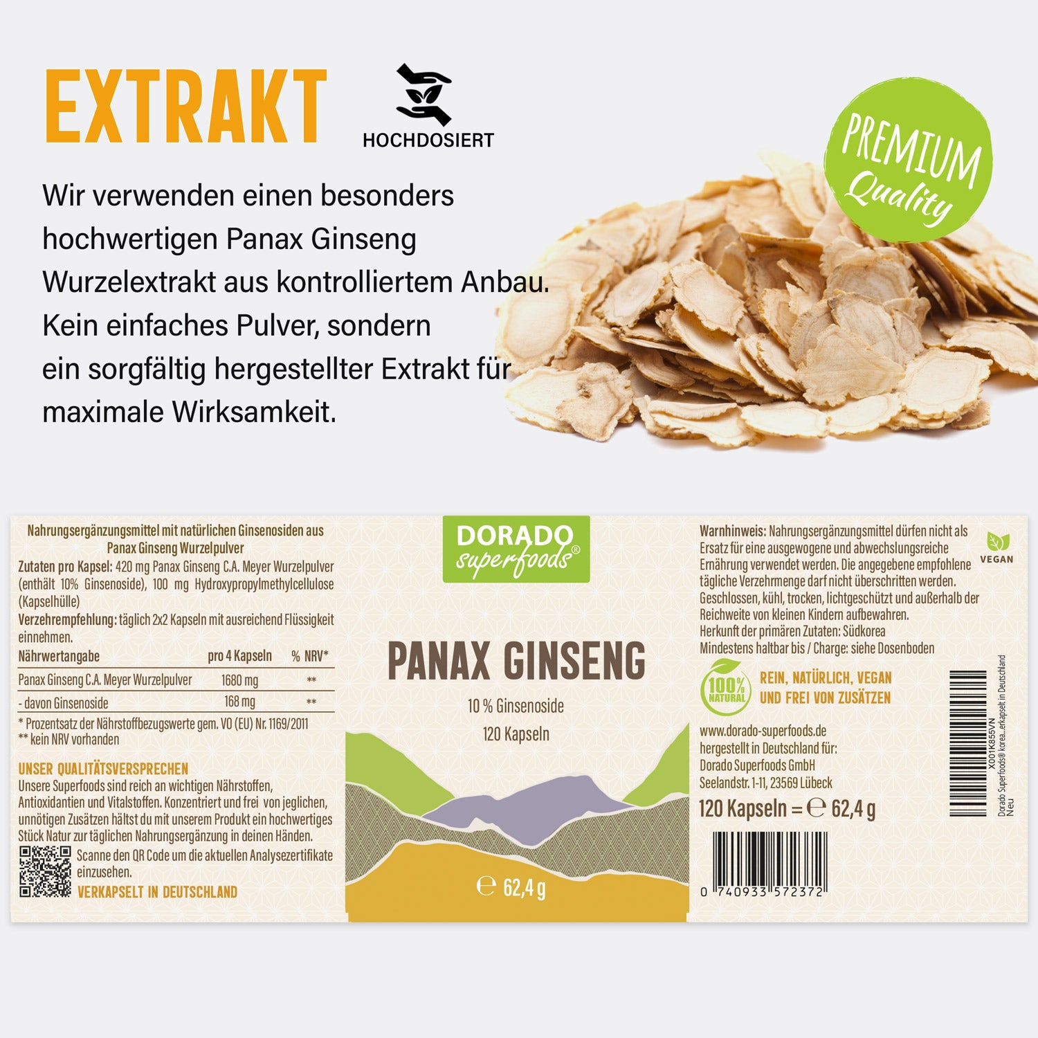 Koreanischer Panax Ginseng Kapseln - 120 x Stück aus Extrakt