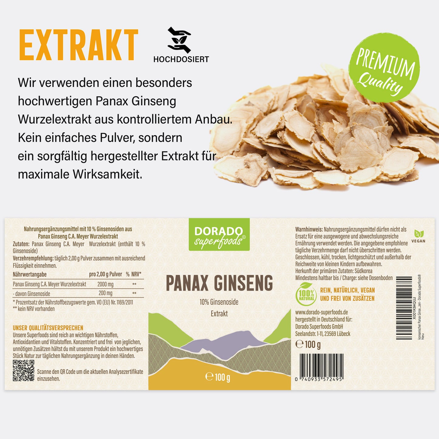 Koreanischer Panax Ginseng Extrakt – 100 g Wurzelpulver hochkonzentriert