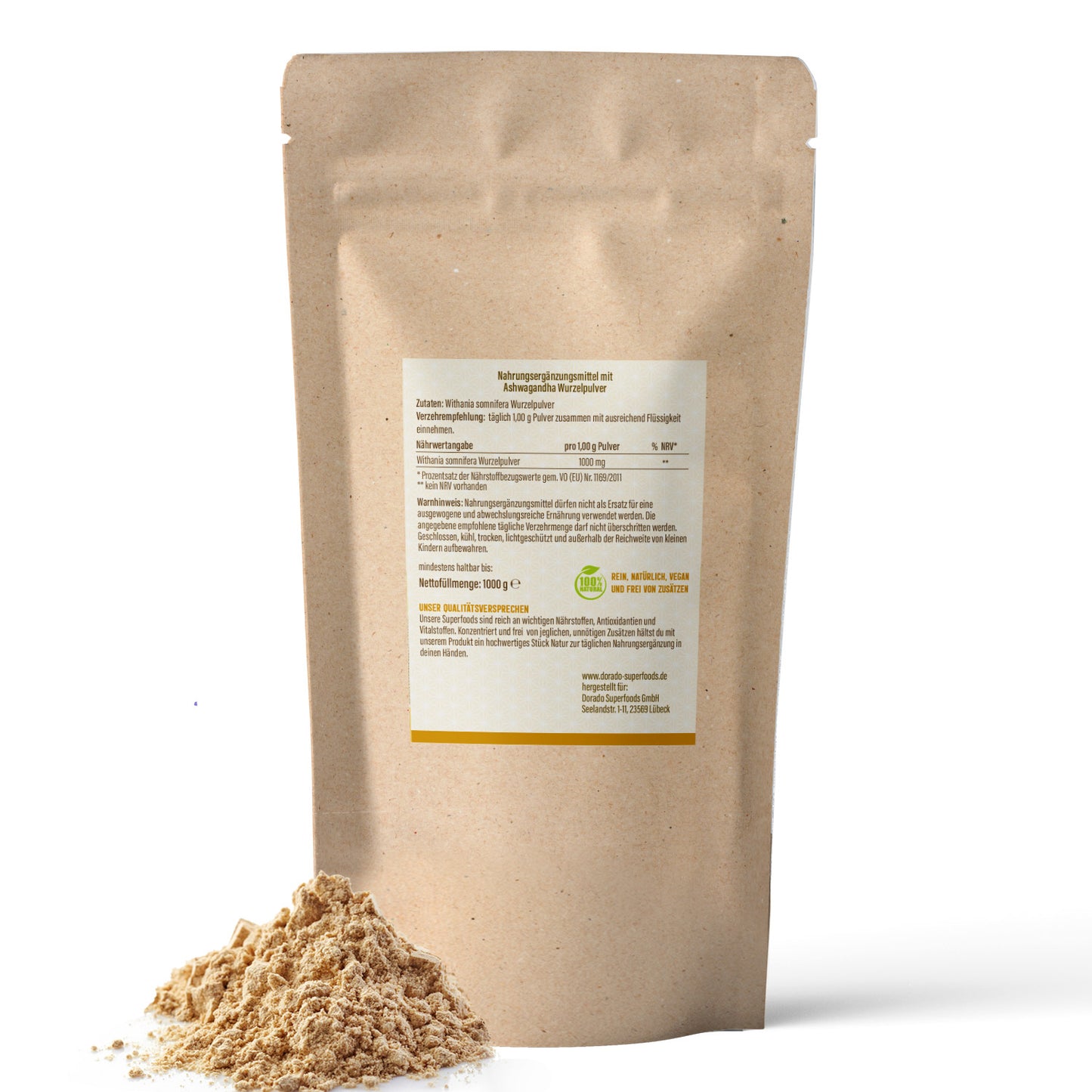 Ashwagandha Wurzel Pulver | 1000 g Großpackung | rein naturbelassen | ohne Zusatzstoffe