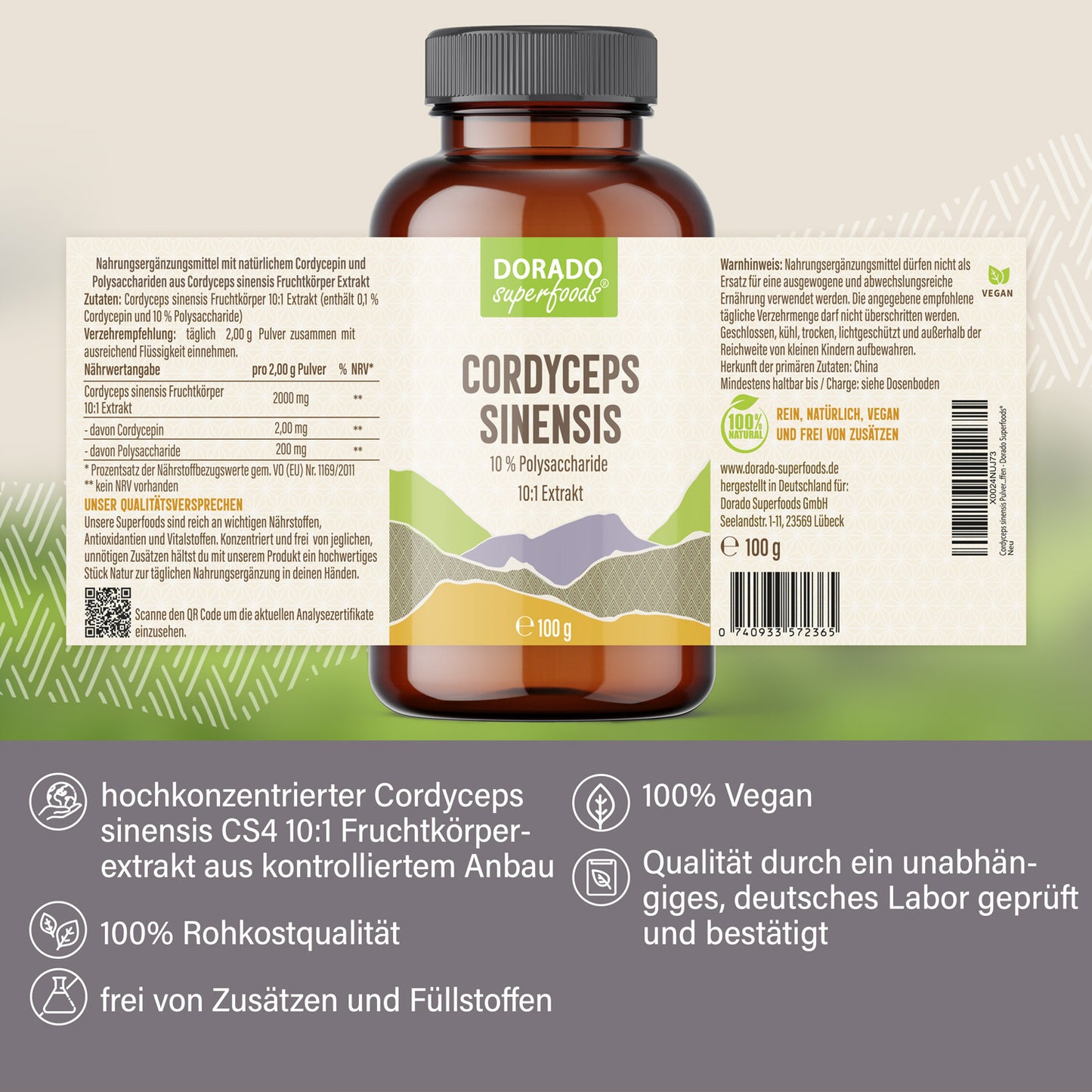 Cordyceps sinensis Pulver  - 100 g, aus 10:1 Extrakt
