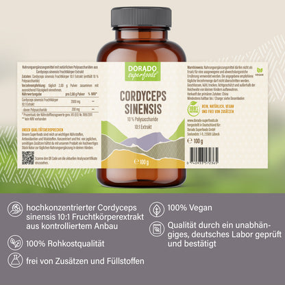 Cordyceps sinensis Pulver | 100g | aus 10:1 Extrakt | hochkonzentriert | ohne Zusatzstoffe