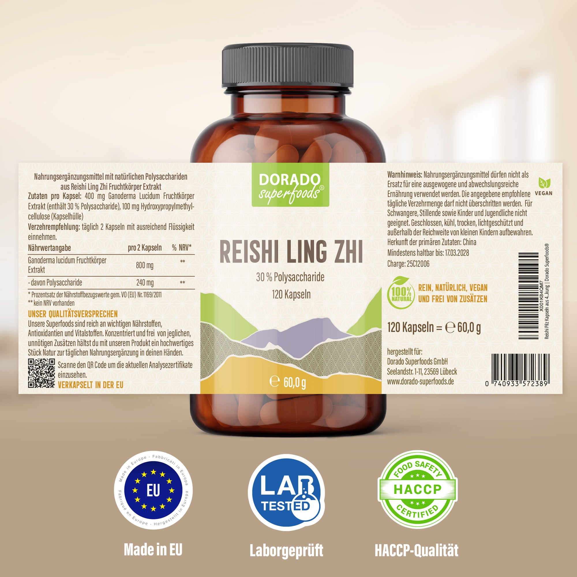 Reishi Extrakt Kapseln 30% Polysaccharide - 120 Stück, hochdosiert