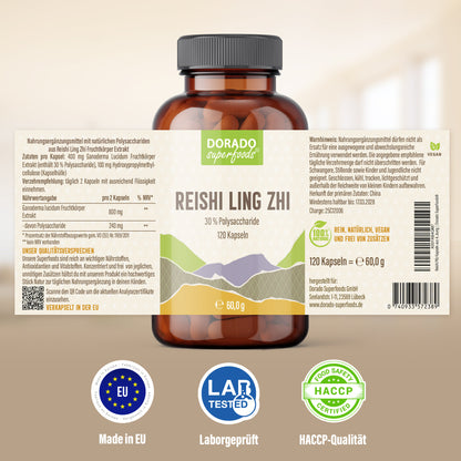 Reishi Extrakt Kapseln 30% Polysaccharide - 120 Stück, hochdosiert