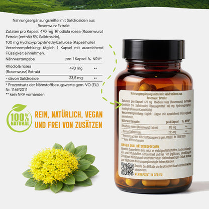 Rosenwurz Kapseln – 470 mg Rhodiola rosea Extrakt | 5 % Salidroside – 120 Stück 4-Monatsvorrat
