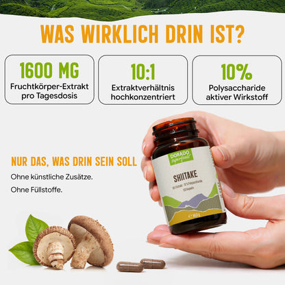 Shiitake Extrakt Kapseln - 120 Stück, 1600 mg Tagesportion